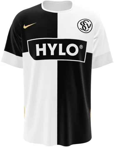 Camisa titular do SV Elversberg 2026 - 2027 em quatro quadrantes preto e branco, frente e costas