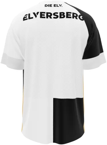 Camisa titular do SV Elversberg 2026 - 2027 em quatro quadrantes preto e branco, frente e costas