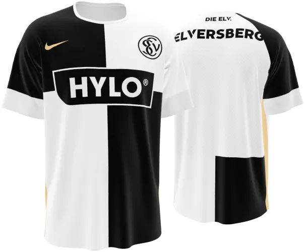 Camisa titular do SV Elversberg 2026 - 2027 em quatro quadrantes preto e branco, frente e costas