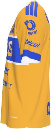 Camisa titular do Tigres UANL 2026 - 2027 amarela com bloco azul no peito, frente e costas