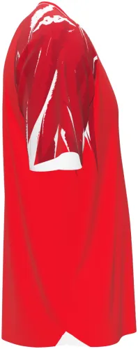Camisa visitante da Tunísia 2026 vermelha com cunhas brancas nos ombros, frente e costas