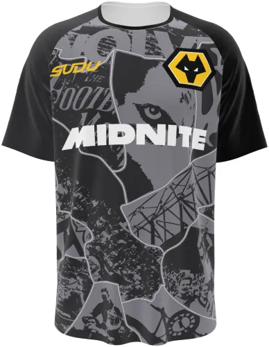 Camisa de pré-jogo do Wolverhampton 2026 - 2027 cinza com colagem de fotos de torcida, frente e costas