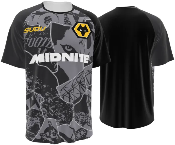 Camisa de pré-jogo do Wolverhampton 2026 - 2027 cinza com colagem de fotos de torcida, frente e costas