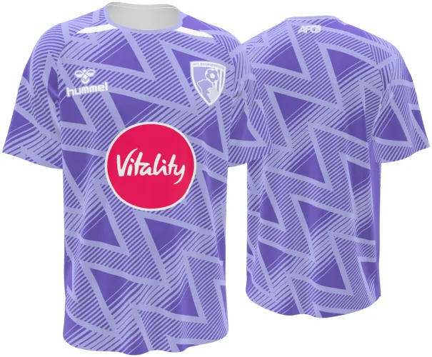 Camisa visitante do AFC Bournemouth 2026 - 2027 lilás com ziguezague tom sobre tom, frente e costas