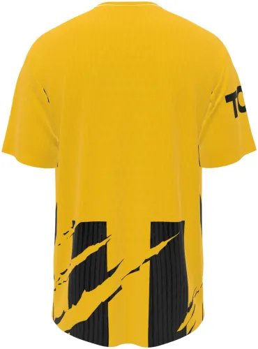 Camisa titular do Al-Ittihad FC 2026 - 2027 amarela e preta listrada com garras, frente e costas