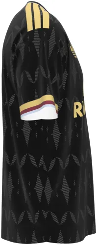 Camisa visitante do Aston Villa 2026 - 2027 preta com losangos e leão dourado, frente e costas