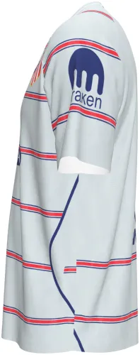 Camisa terceiro uniforme do Atlético de Madrid 2026 - 2027 branca com filetes vermelhos e azuis, frente e costas