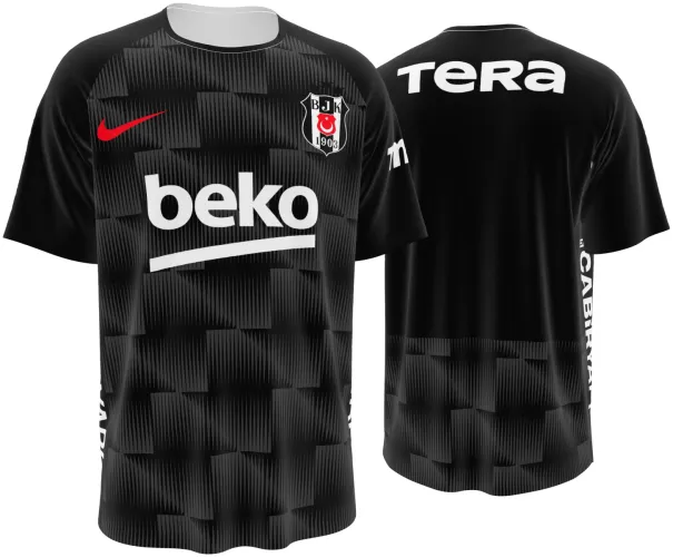 Camisa terceiro uniforme do Beşiktaş 2026 - 2027 preta com blocos tom sobre tom, frente e costas