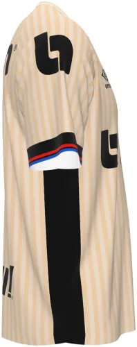 Camisa terceiro uniforme do CD Olimpia 2026 - 2027 bege com listras finas, frente e costas