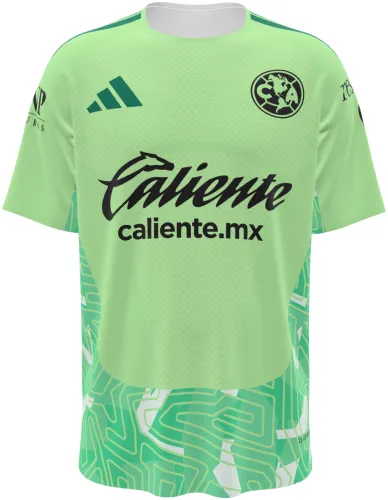 Camisa de goleiro do Club América 2026 - 2027 verde-limão com trama de circuito, frente e costas