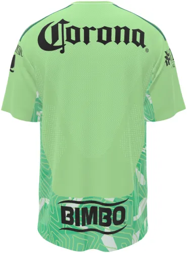 Camisa de goleiro do Club América 2026 - 2027 verde-limão com trama de circuito, frente e costas