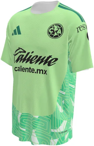 Camisa de goleiro do Club América 2026 - 2027 verde-limão com trama de circuito, frente e costas