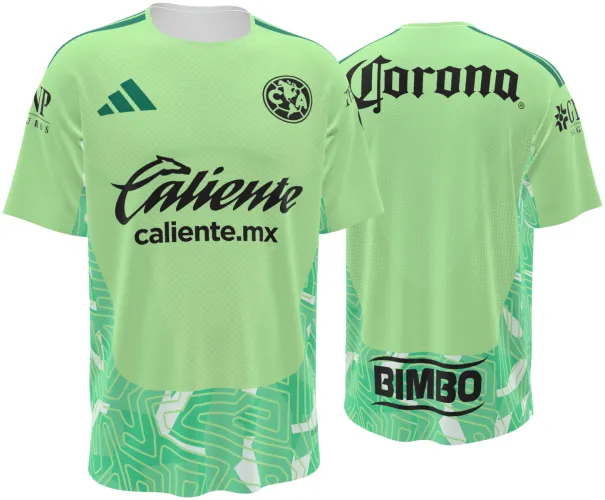 Camisa de goleiro do Club América 2026 - 2027 verde-limão com trama de circuito, frente e costas