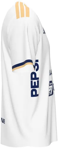 Camisa titular do Comunicaciones FC 2026 - 2027 branca com listras azuis de um lado, frente e costas
