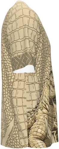 Camisa de interclasse Crocodilo 2026 bege com pele de crocodilo e a cabeça na barra, frente e costas