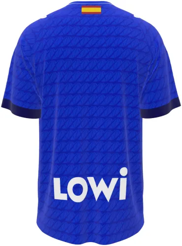 Camisa titular do Getafe 2026 - 2027 azul com trama de ondas tom sobre tom, frente e costas