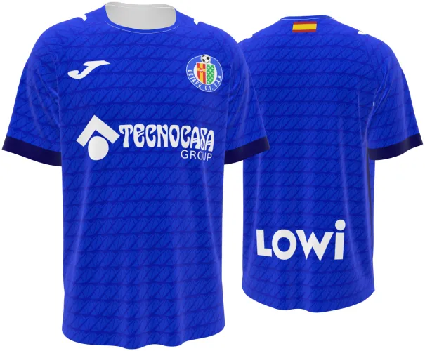 Camisa titular do Getafe 2026 - 2027 azul com trama de ondas tom sobre tom, frente e costas