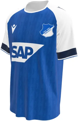 Camisa titular do Hoffenheim 2026 - 2027 azul com mangas brancas, frente e costas