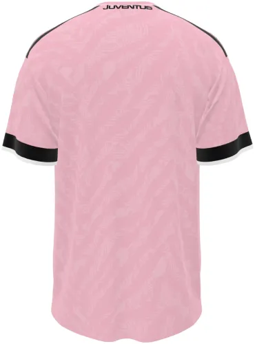 Camisa visitante da Juventus 2026 - 2027 rosa com zebrado tom sobre tom, frente e costas