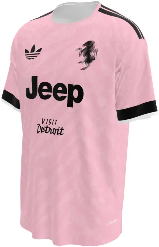 Camisa visitante da Juventus 2026 - 2027 rosa com zebrado tom sobre tom, frente e costas