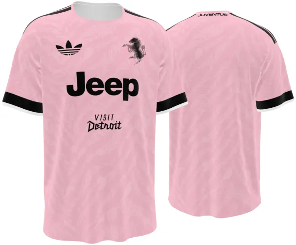 Camisa visitante da Juventus 2026 - 2027 rosa com zebrado tom sobre tom, frente e costas