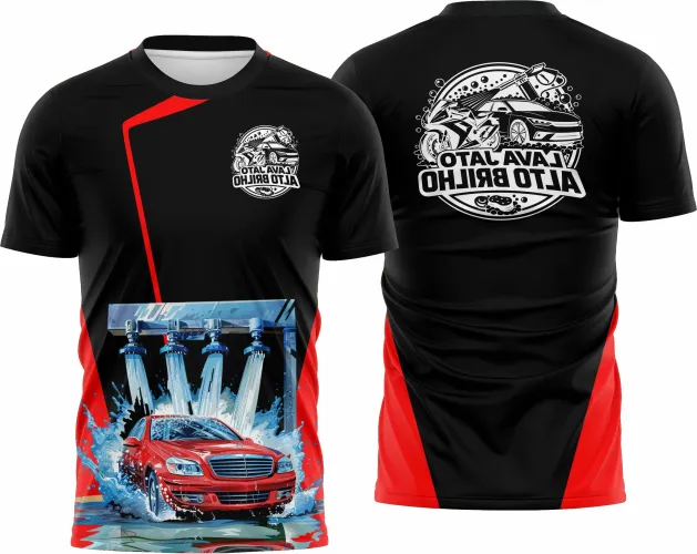 Camisa com logo no peito e estampa grande nas costas exibindo design inspirado em lava jato, destacando cores vibrantes e detalhes marcantes, ideal para quem busca estilo autêntico e diferenciado.