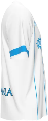 Camisa visitante do Napoli 2026 - 2027 branca com filetes azuis, frente e costas