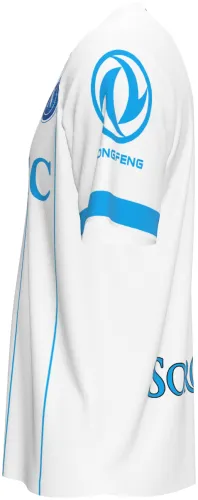 Camisa visitante do Napoli 2026 - 2027 branca com filetes azuis, frente e costas