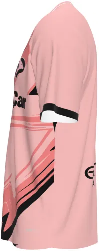 Camisa titular do Palermo 2026 - 2027 rosa com riscos diagonais escuros, frente e costas