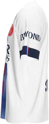 Camisa visitante do Paris Saint-Germain 2026 - 2027 branca com faixa central listrada, frente e costas