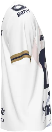 Camisa visitante do Pumas UNAM 2026 - 2027 branca com a cara do puma em azul, frente e costas