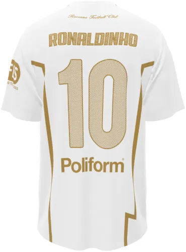 Camisa de edição especial do Ravenna 2026 - 2027 branca e dourada com leões alados, frente e costas