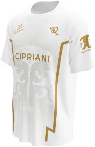 Camisa de edição especial do Ravenna 2026 - 2027 branca e dourada com leões alados, frente e costas