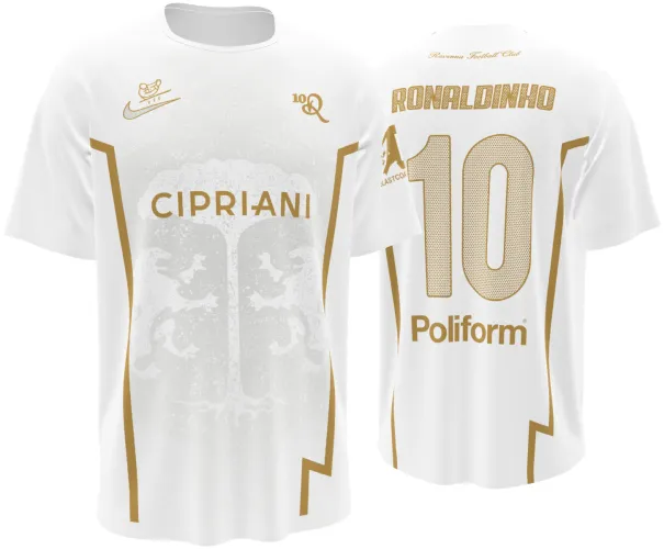Camisa de edição especial do Ravenna 2026 - 2027 branca e dourada com leões alados, frente e costas