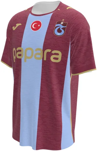 Camisa titular do Trabzonspor 2026 - 2027 listrada de vinho e azul-claro, frente e costas