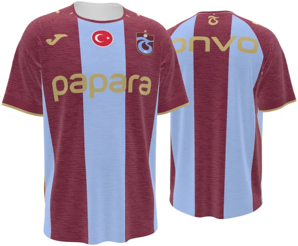 Camisa titular do Trabzonspor 2026 - 2027 listrada de vinho e azul-claro, frente e costas