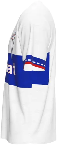 Camisa retrô da Universidad Católica 1998 - 1999 branca com faixa azul no peito, frente e costas