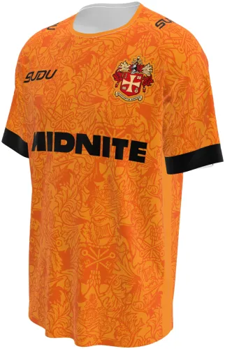 Camisa titular do Wolverhampton 2026 - 2027 laranja com ornamento floral tom sobre tom, frente e costas