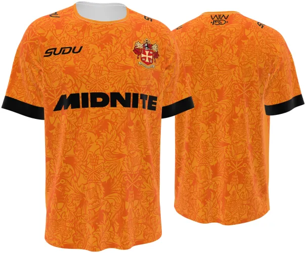 Camisa titular do Wolverhampton 2026 - 2027 laranja com ornamento floral tom sobre tom, frente e costas