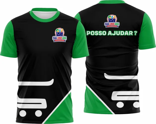 Camisa com logo no peito e estampa grande nas costas, design moderno inspirado em supermercado, perfeita para eventos ou uniformes que querem destacar a marca de forma criativa e atrativa.