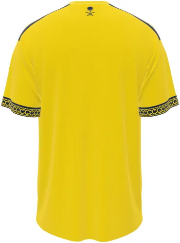 Camisa titular do Al Nassr 2026 - 2027 amarela com detalhes azuis, frente e costas
