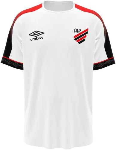 Camisa visitante do Athletico Paranaense 2026 branca com ombro vermelho e preto, frente e costas