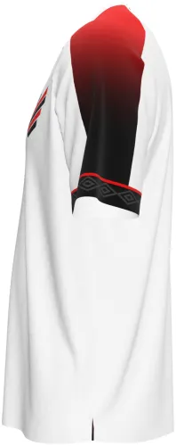 Camisa visitante do Athletico Paranaense 2026 branca com ombro vermelho e preto, frente e costas