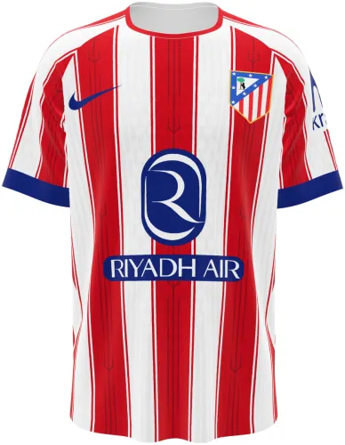 Camisa titular do Atlético de Madrid 2026 - 2027 listrada de vermelho e branco, frente e costas