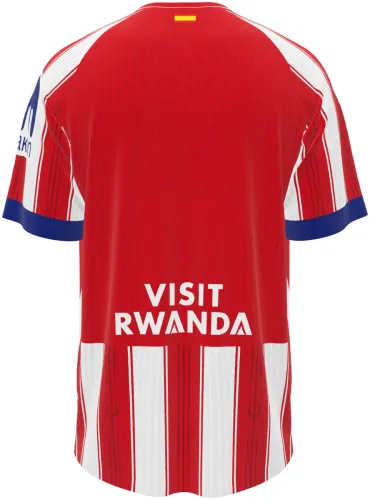 Camisa titular do Atlético de Madrid 2026 - 2027 listrada de vermelho e branco, frente e costas