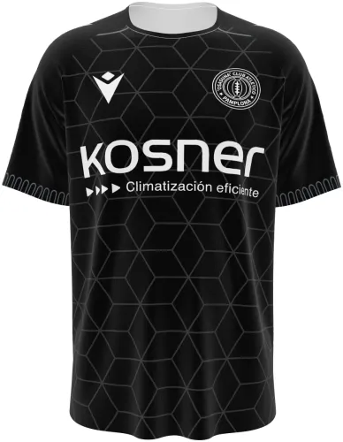Camisa terceiro uniforme do CA Osasuna 2026 - 2027 preta com malha de hexágonos, frente e costas