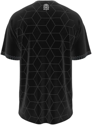 Camisa terceiro uniforme do CA Osasuna 2026 - 2027 preta com malha de hexágonos, frente e costas