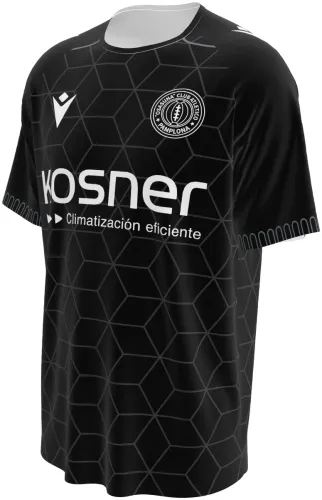 Camisa terceiro uniforme do CA Osasuna 2026 - 2027 preta com malha de hexágonos, frente e costas