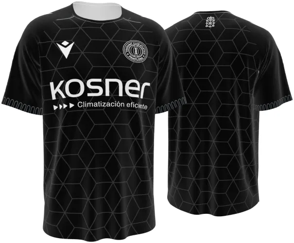 Camisa terceiro uniforme do CA Osasuna 2026 - 2027 preta com malha de hexágonos, frente e costas