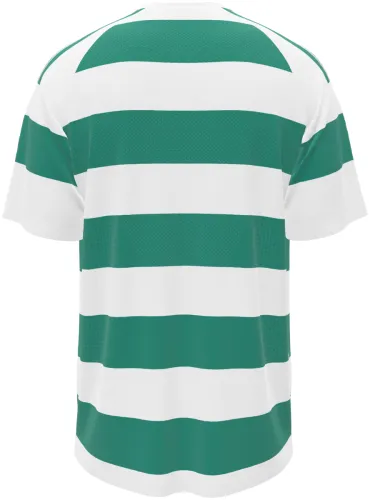 Camisa titular do Celtic 2026 - 2027 com faixas horizontais verdes e brancas, frente e costas